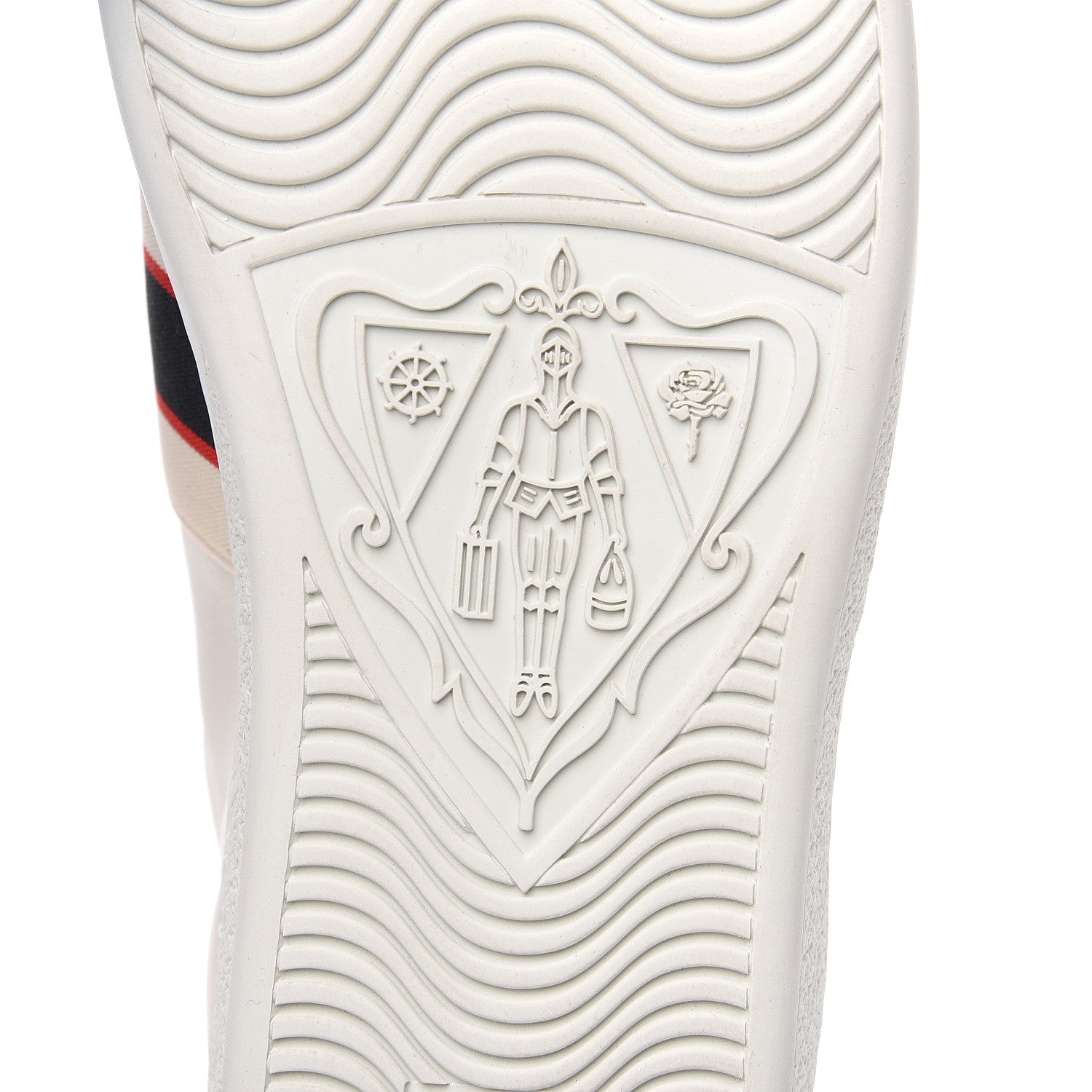 Gucci Calfskin Stripe Womens New Ace Sneakers 38 New Mystic White Ecru Red Flame 7 of 9