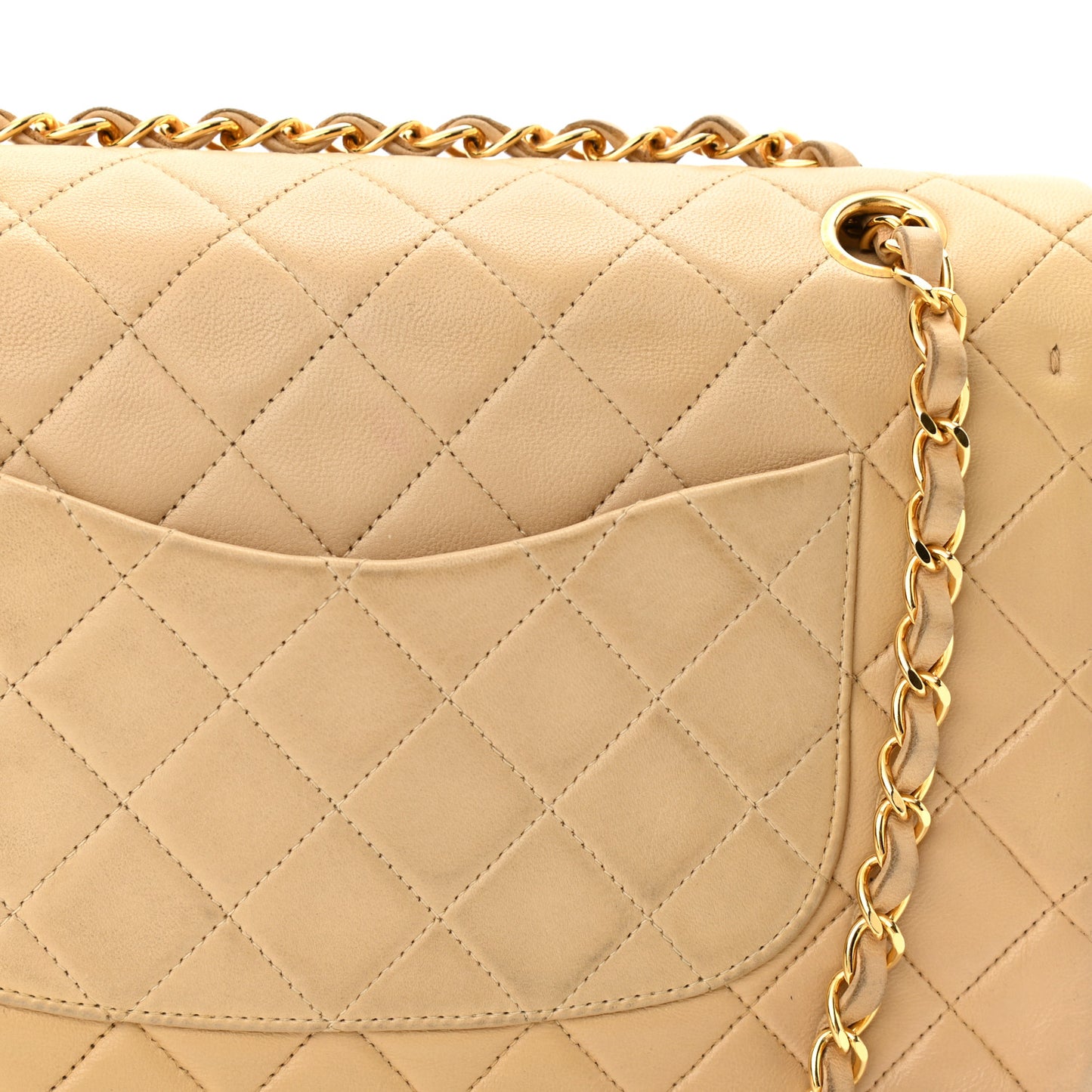Lambskin Quilted Medium Double Flap Beige