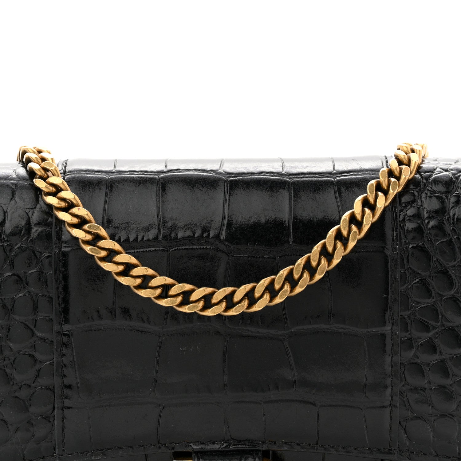 Balenciaga Shiny Calfskin Crocodile Embossed Hourglass Chain Bag  Black 8 of 10