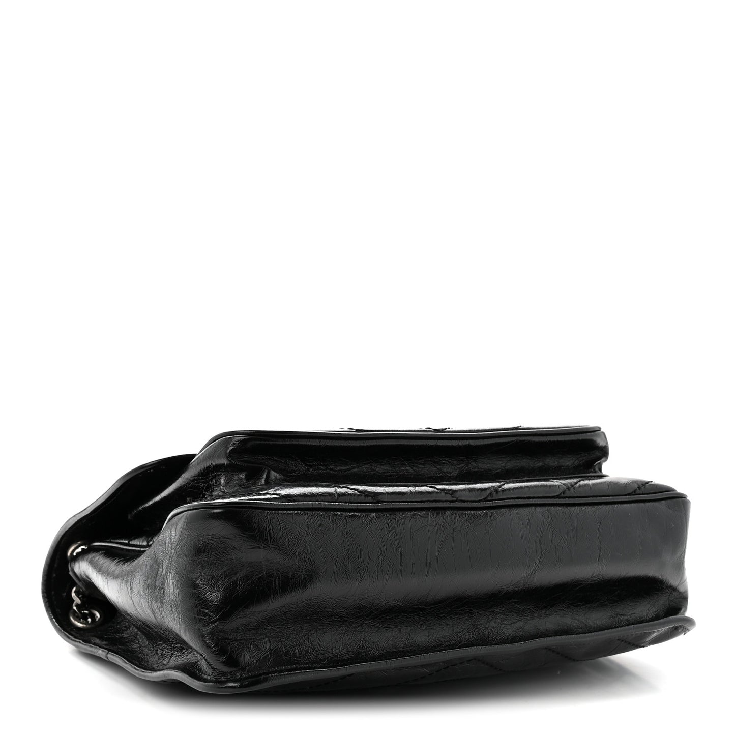 Crinkled Calfskin Matelasse Monogram Large Niki Chain Satchel Black