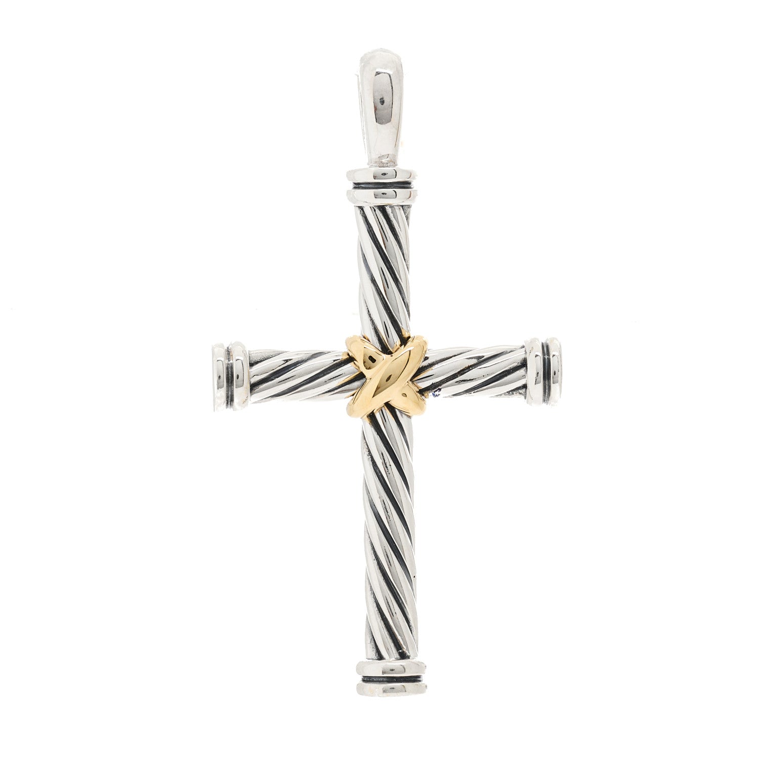 David Yurman Sterling Silver 18K Yellow Gold 19.8mm Thoroughbred Cross Pendant 1 of 3
