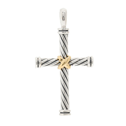 David Yurman Sterling Silver 18K Yellow Gold 19.8mm Thoroughbred Cross Pendant 1 of 3