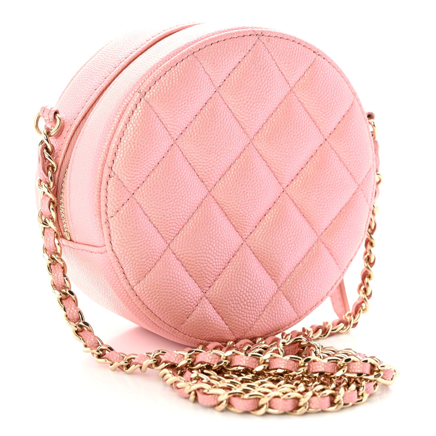 Chanel Iridescent Caviar Resin Quilted Round Clutch With Chain Pink 3 of 10
