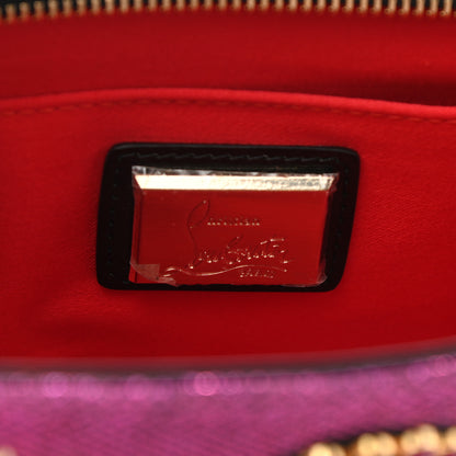 Christian Louboutin Metallic Raffia Studded Loubiposh Chain Clutch Magenta 5 of 5