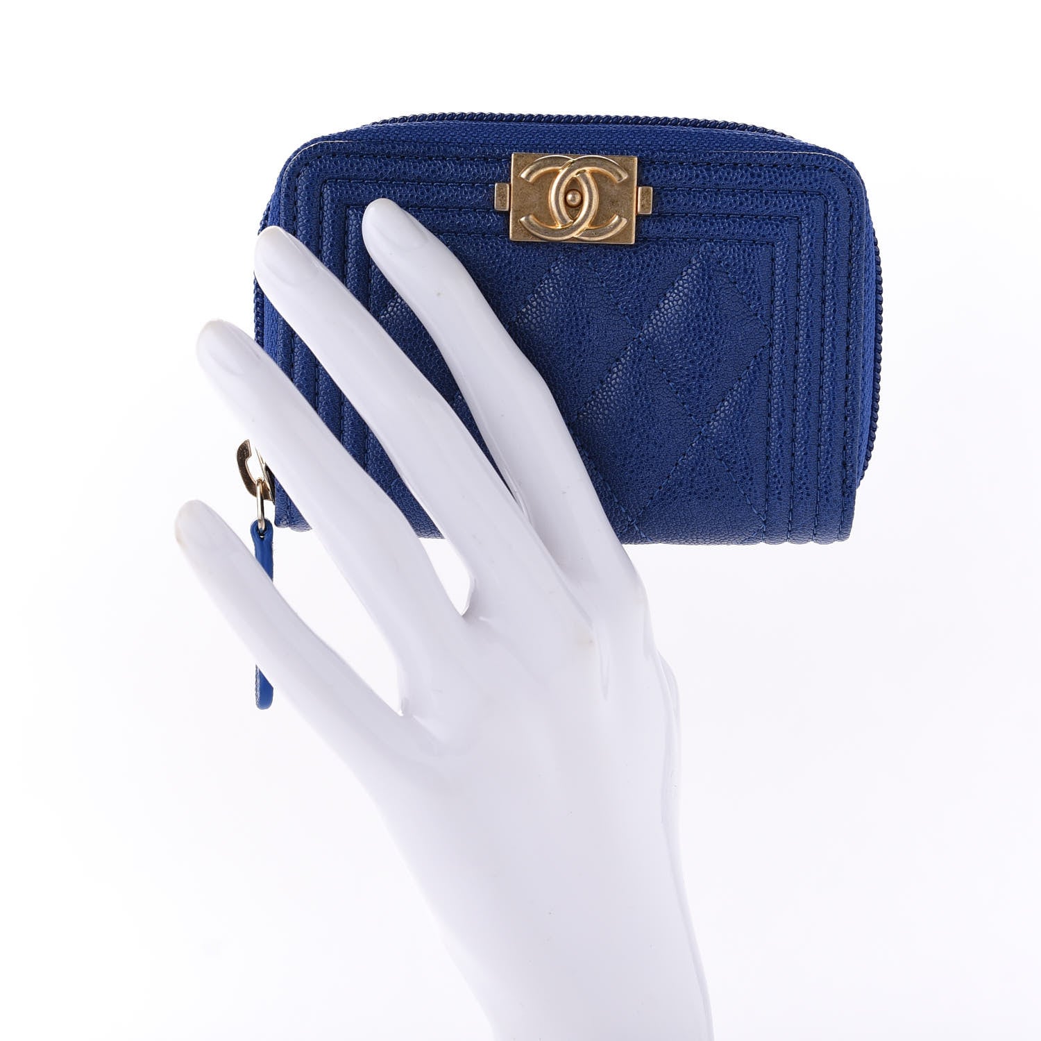 Chanel Caviar Quilted Boy Zip Around Coin Purse Wallet Dark Blue 2 of 10
