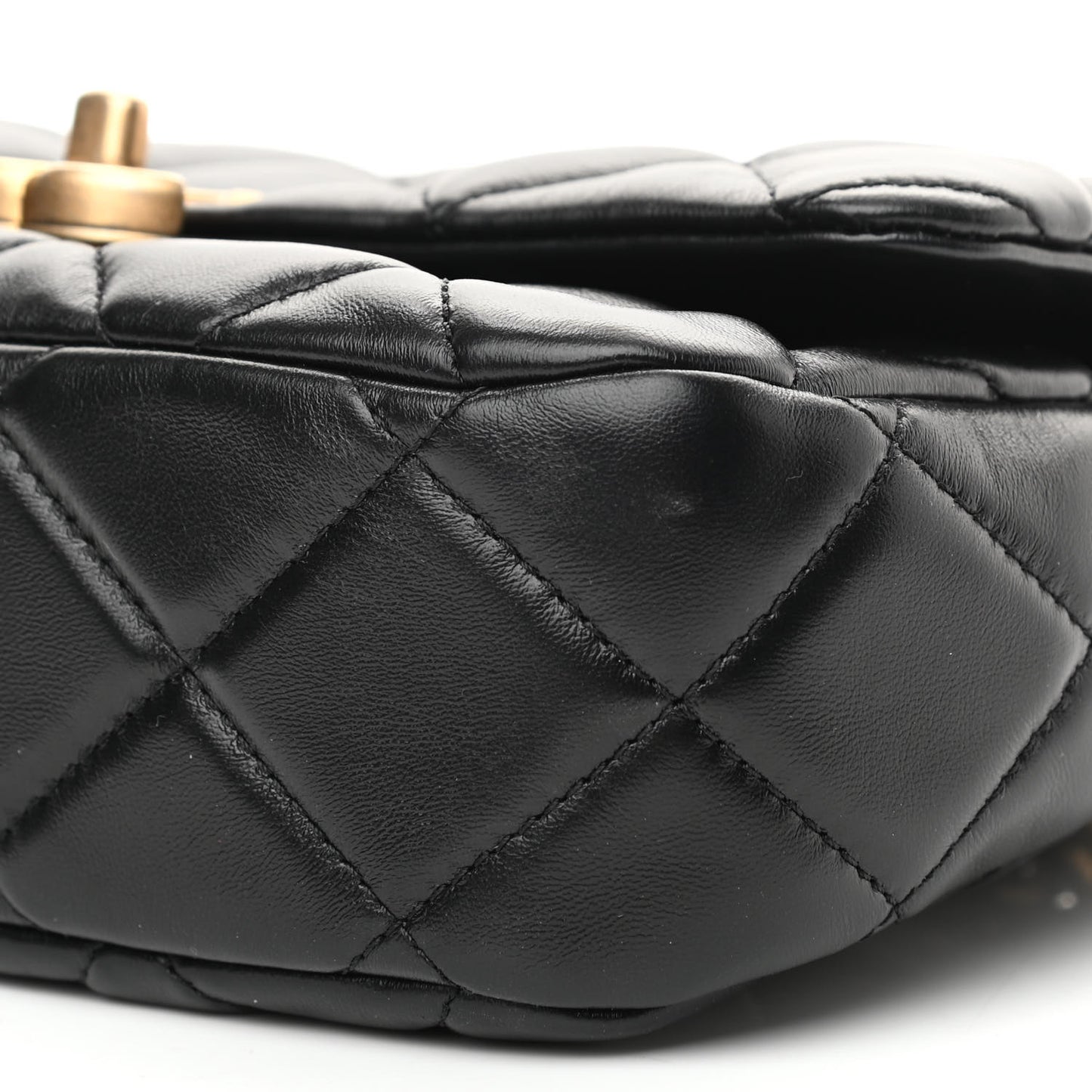 Lambskin Quilted Small Lacquered Chain Flap Black