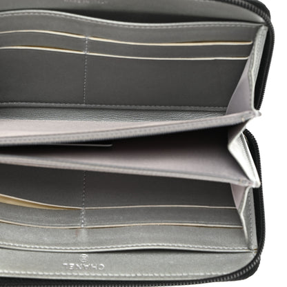 Chanel Lambskin Camellia Embossed Zip Around Gusset Wallet Black 5 of 9