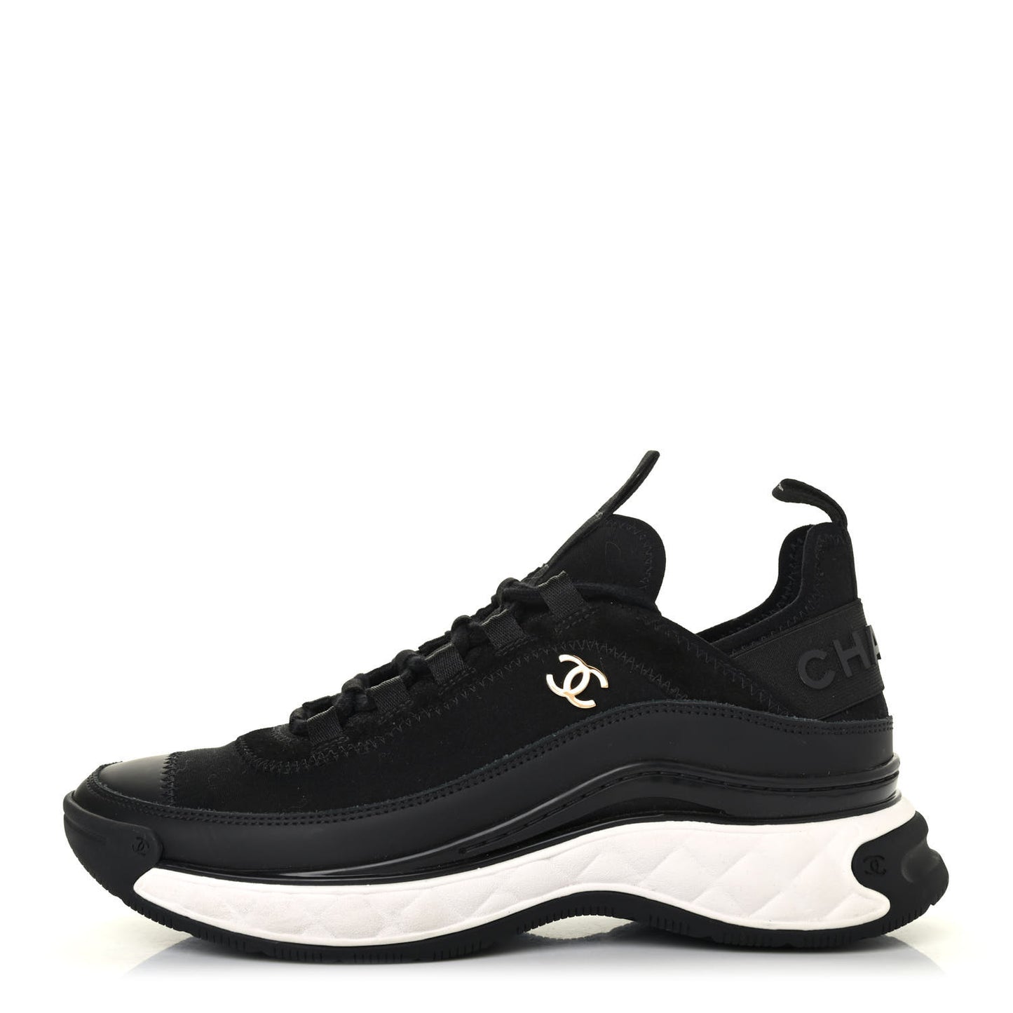 Velvet Calfskin Mixed Fibers CC Sneakers 37.5 Black