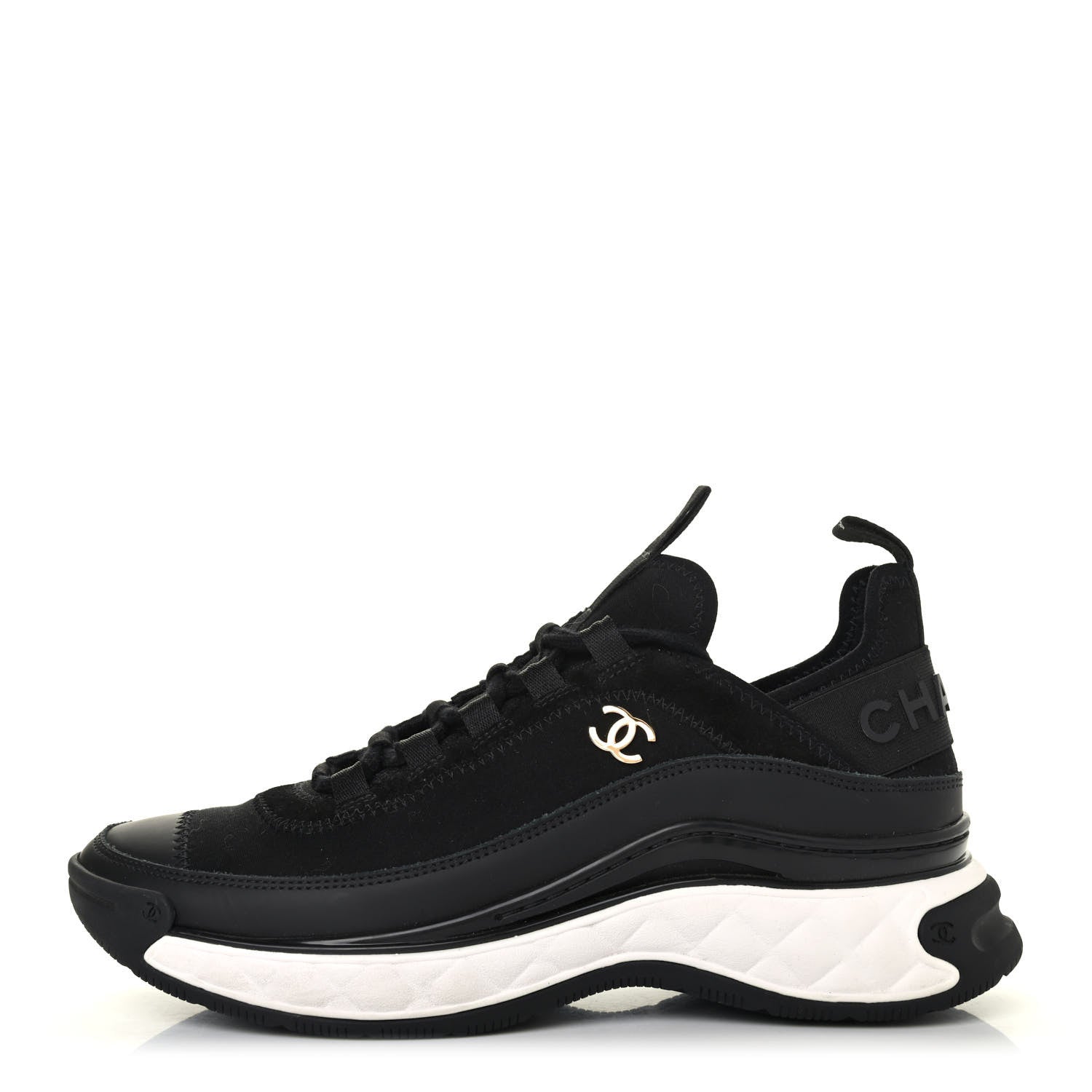 Chanel Velvet Calfskin Mixed Fibers CC Sneakers 37.5 Black 1 of 4