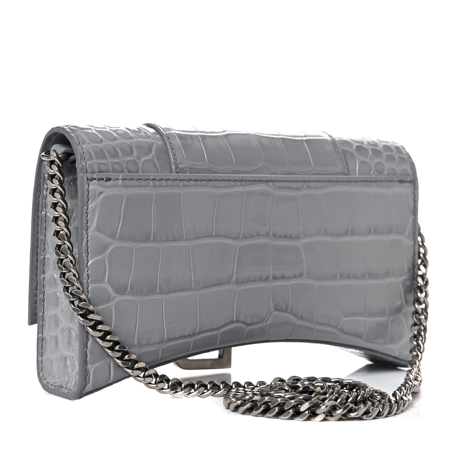 Shiny Calfskin Crocodile Embossed Hourglass Chain Bag Balenciaga Grey