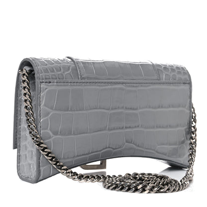 Balenciaga Shiny Calfskin Crocodile Embossed Hourglass Chain Bag Balenciaga Grey 3 of 10