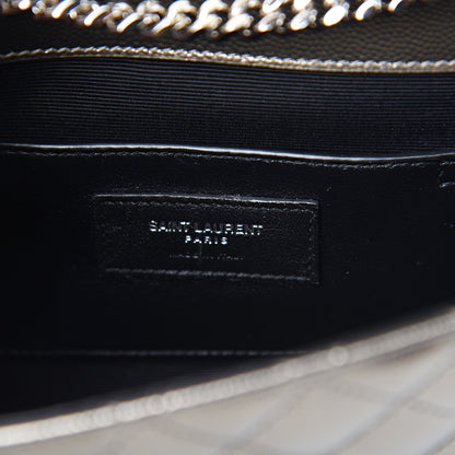 Saint Laurent Metallic Grain De Poudre Textured Mixed Matelasse Triquilt Small Monogram Satchel Piombo 5 of 8