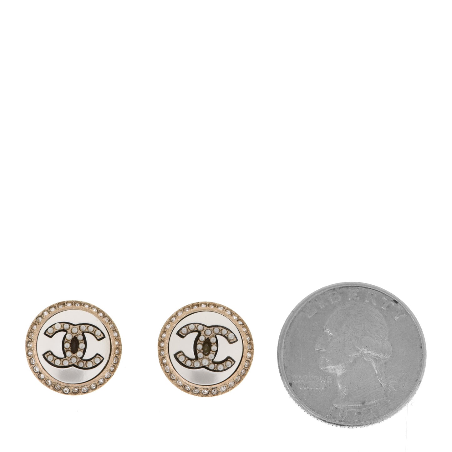 Pearl Crystal CC Round Earrings Gold