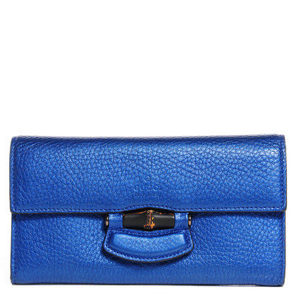 Gucci Metallic Leather Nouveau Bamboo Wallet Electric Blue 1 of 8