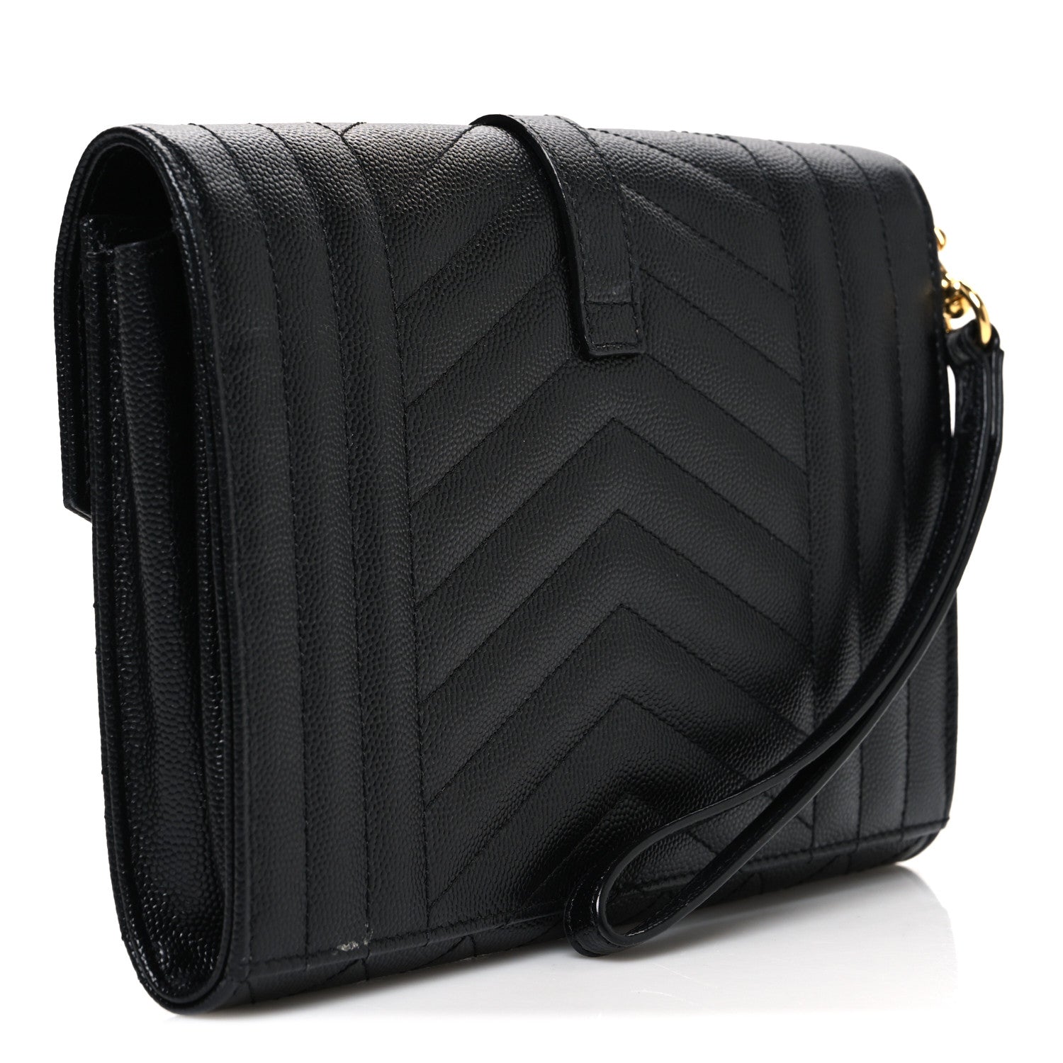 Saint Laurent Grain De Poudre Textured Mixed Matelasse Triquilt Monogram Clutch Black 3 of 8