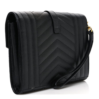 Saint Laurent Grain De Poudre Textured Mixed Matelasse Triquilt Monogram Clutch Black 3 of 8