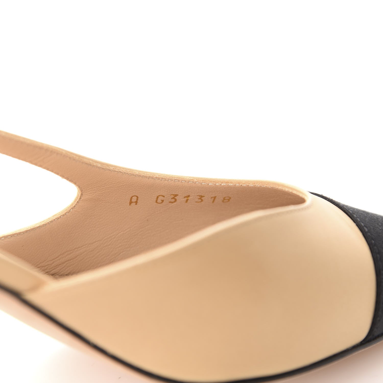 Chanel Goatskin Grosgrain Cap Toe CC Slingback Pumps 37.5 Beige Black 9 of 10