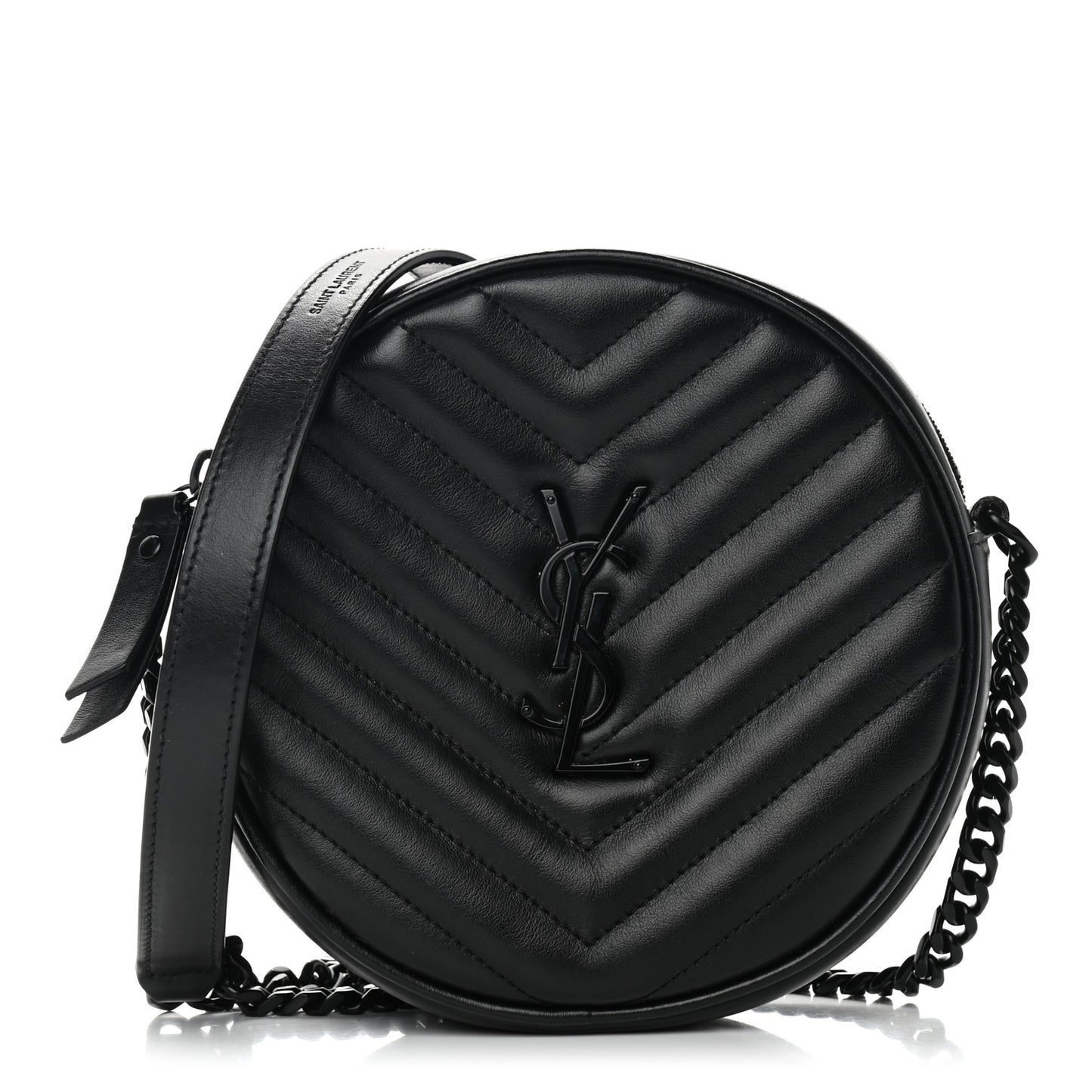 Calfskin Matelasse Chevron Round Vinyle Camera Bag Black