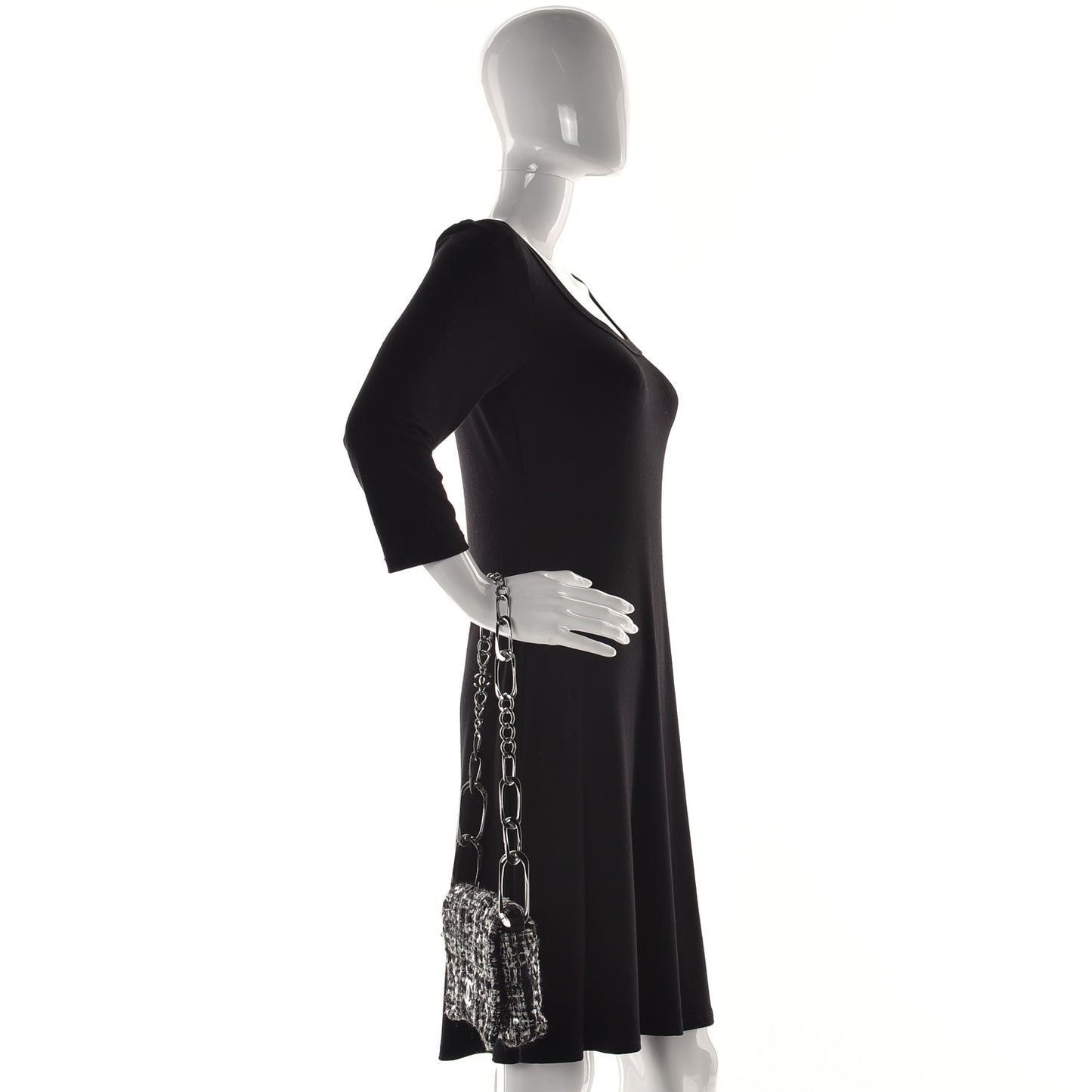 Sequin Tweed Single Flap Ecru Black