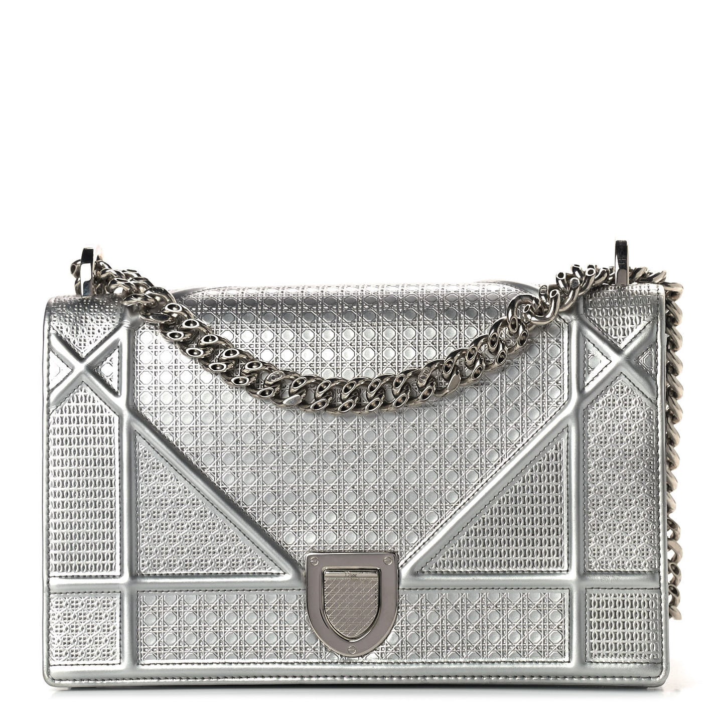 Metallic Patent Micro-Cannage Medium Diorama Flap Bag Silver