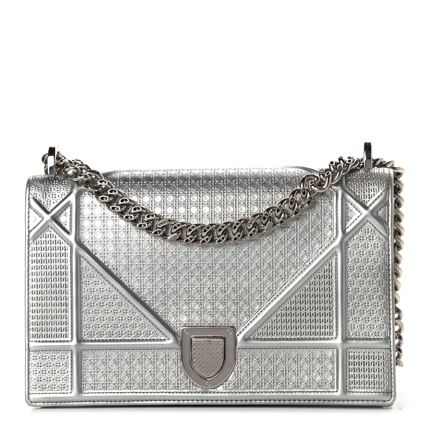 Christian Dior Metallic Patent Micro-Cannage Medium Diorama Flap Bag Silver 1 of 11