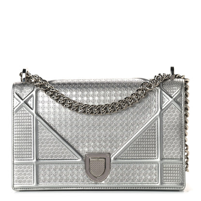 Christian Dior Metallic Patent Micro-Cannage Medium Diorama Flap Bag Silver 1 of 11