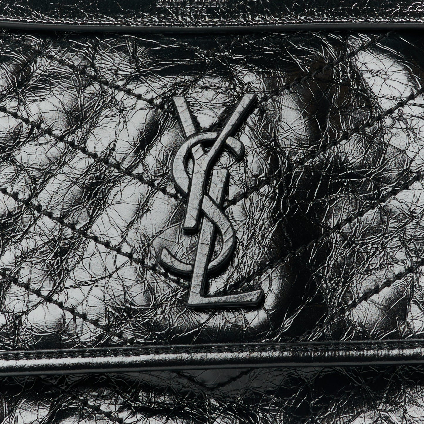 Crinkled Calfskin Matelasse Monogram Medium Niki Chain Satchel Black