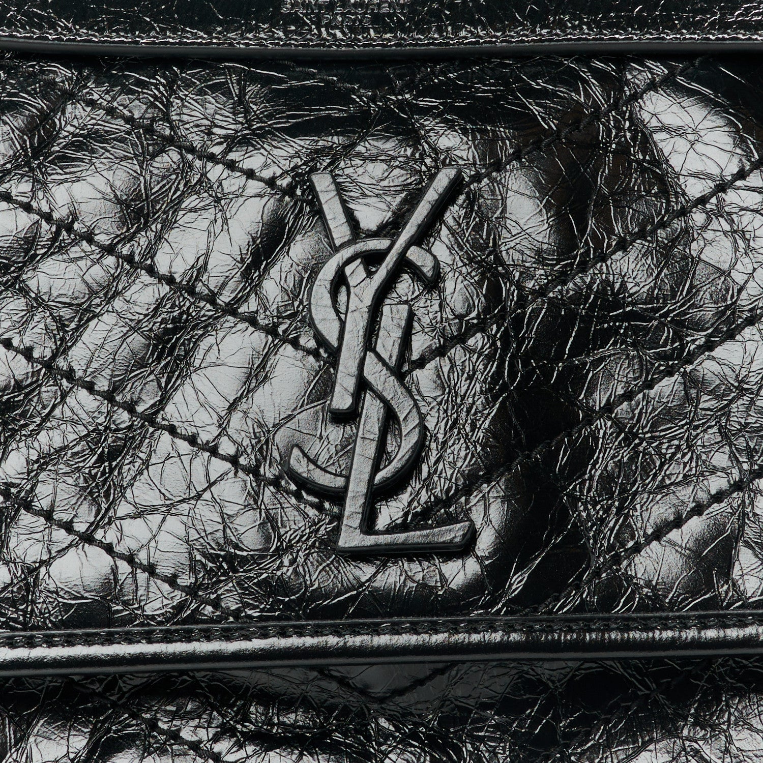 Saint Laurent Crinkled Calfskin Matelasse Monogram Medium Niki Chain Satchel Black 9 of 11