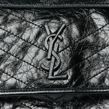 Saint Laurent Crinkled Calfskin Matelasse Monogram Medium Niki Chain Satchel Black 9 of 11