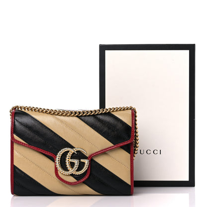 Gucci Azalea Calfskin Matelasse Diagonal Patchwork Torchon GG Marmont Chain Wallet Black Beige Romantic Cerise 14 of 14