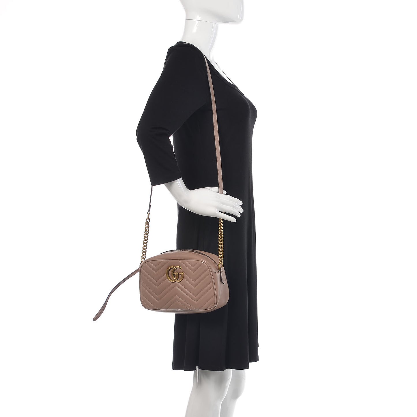 Calfskin Matelasse Small GG Marmont Chain Shoulder Bag Taupe