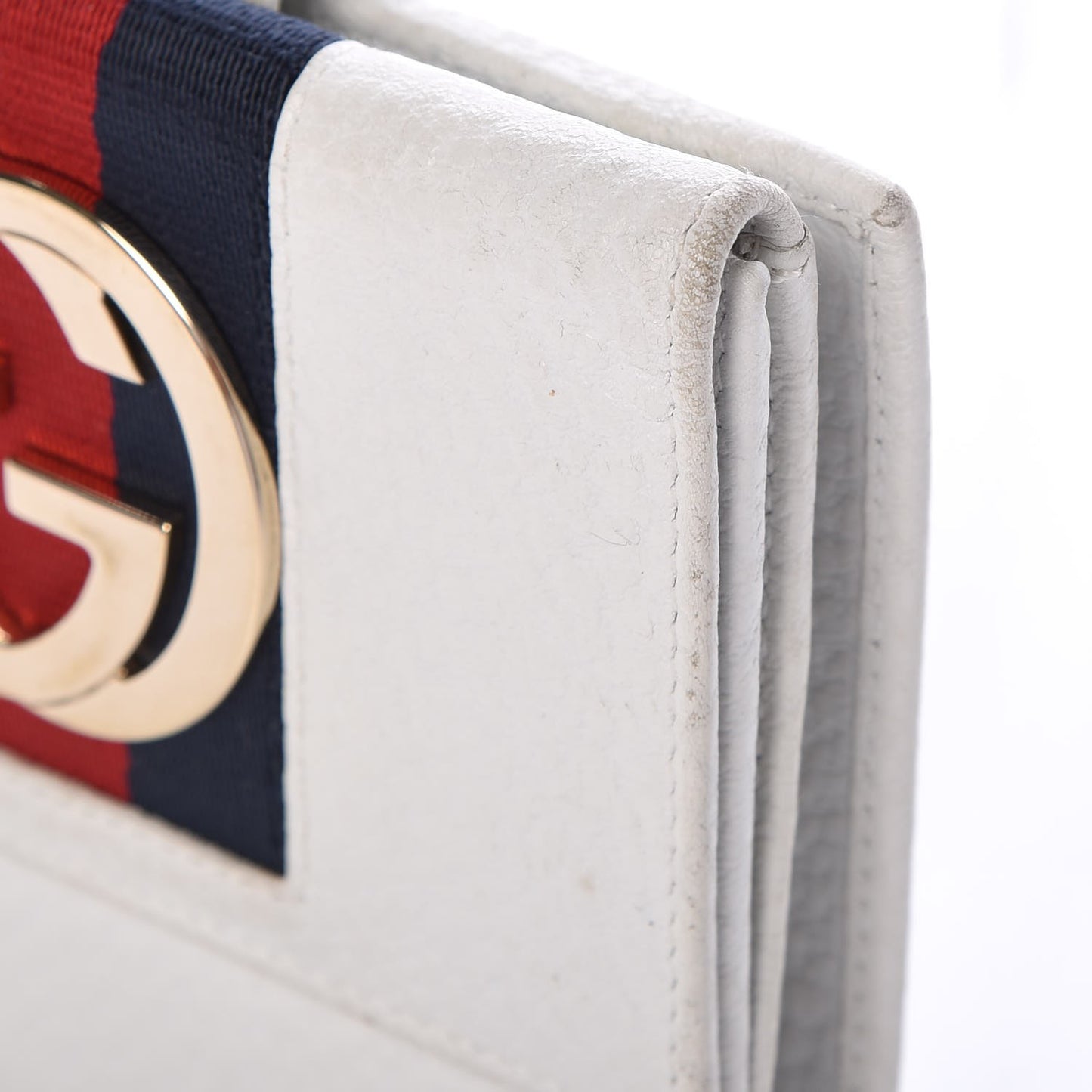 Pebbled Calfskin Web French Flap Wallet White