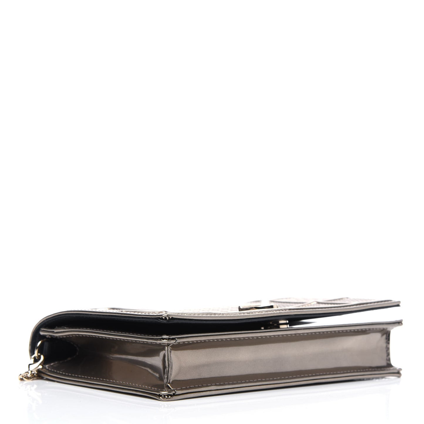 Metallic Patent Micro-Cannage Diorama Wallet on Chain Pouch Gold