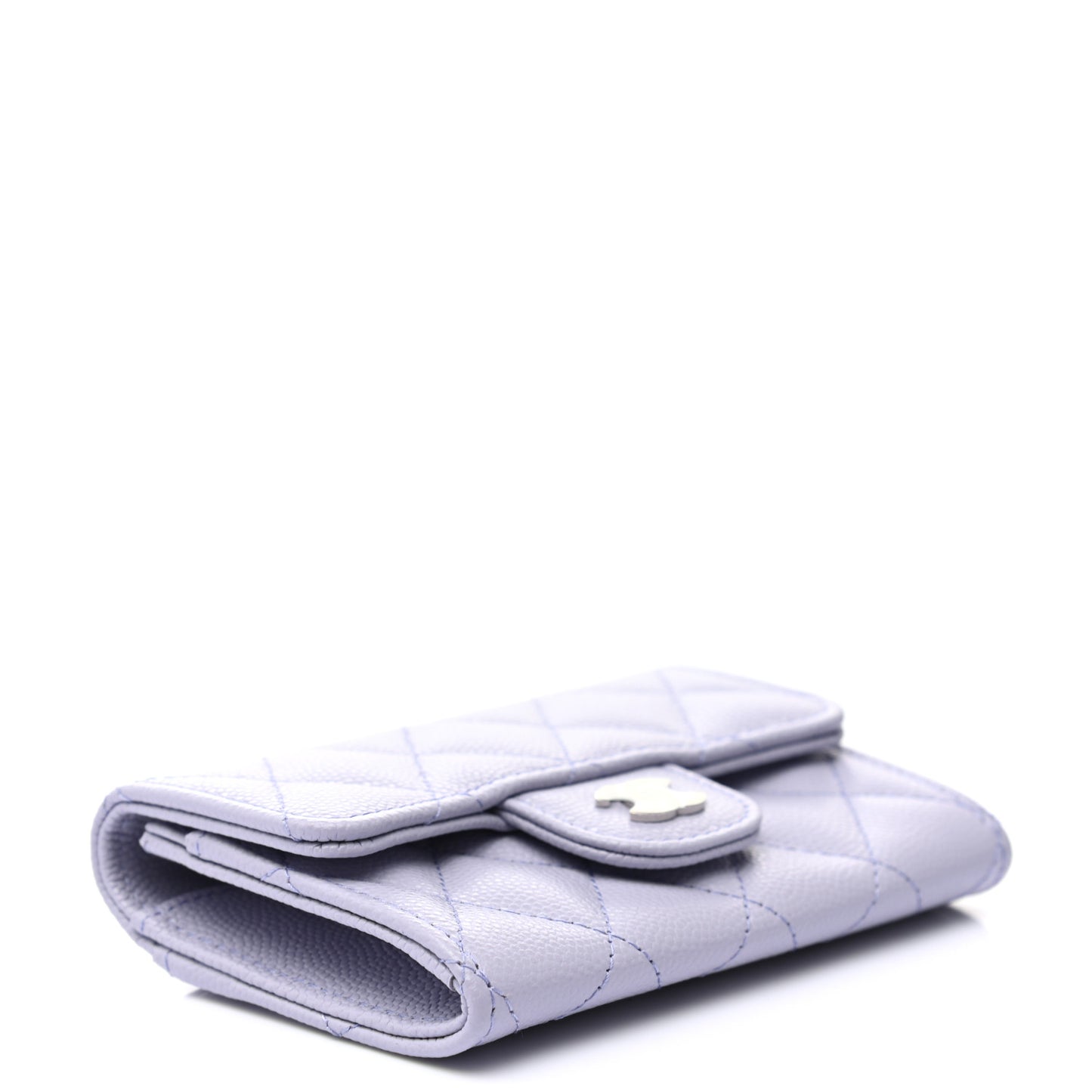 Caviar Quilted Flap Card Holder Wallet Light Purple
