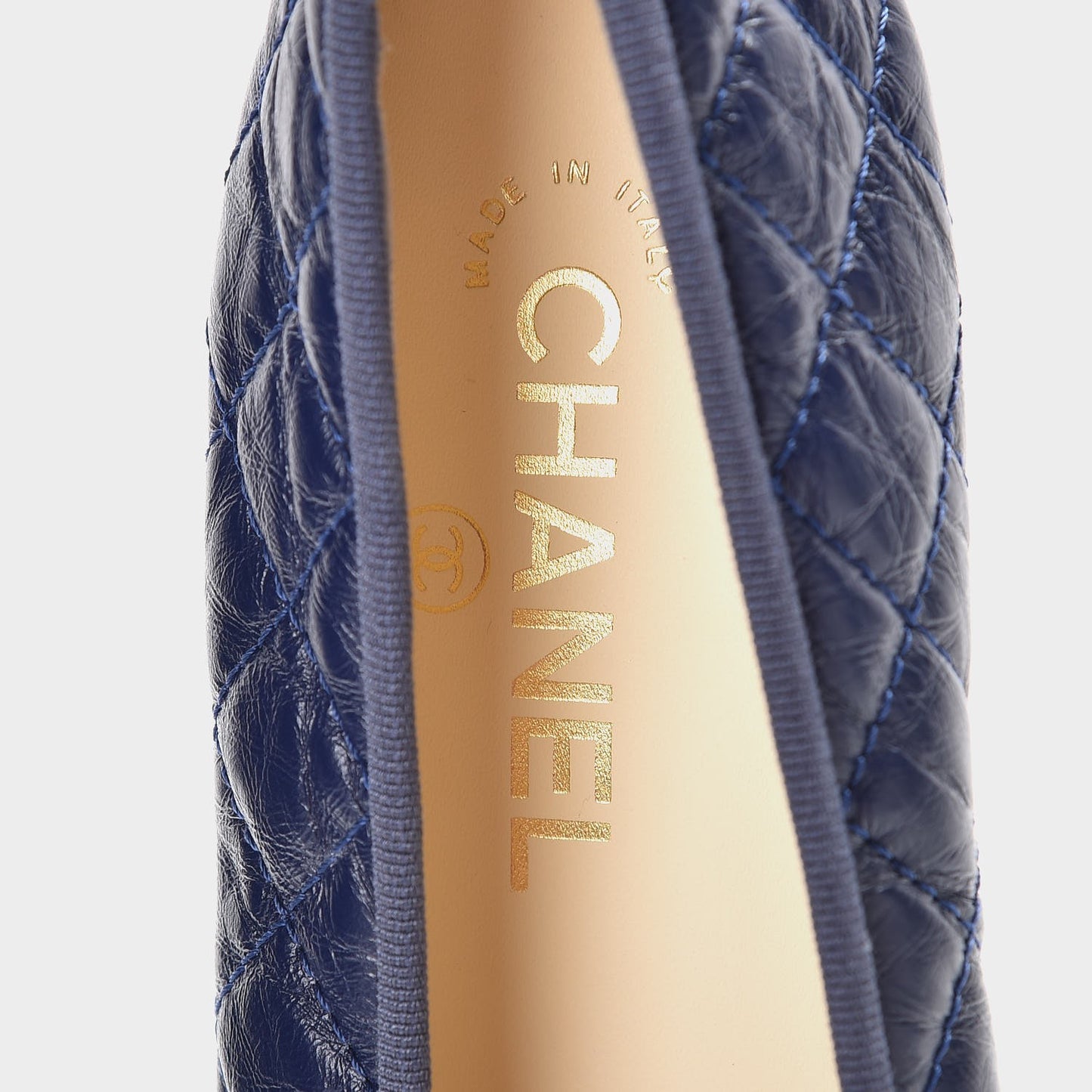 Aged Calfskin Quilted Cap Toe Ballerina Flats 39.5 Navy