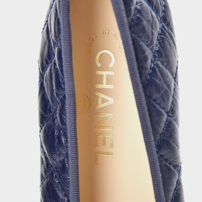 Chanel Aged Calfskin Quilted Cap Toe Ballerina Flats 39.5 Navy 7 of 9