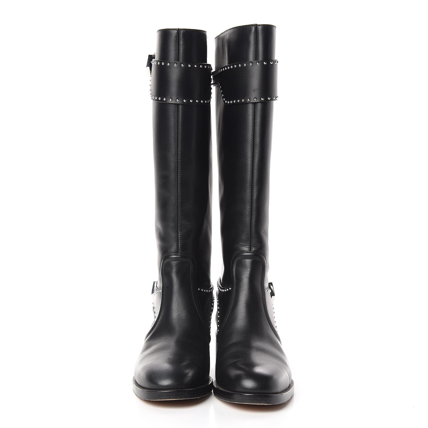 Calfskin Studded Riding Boots 39 Black