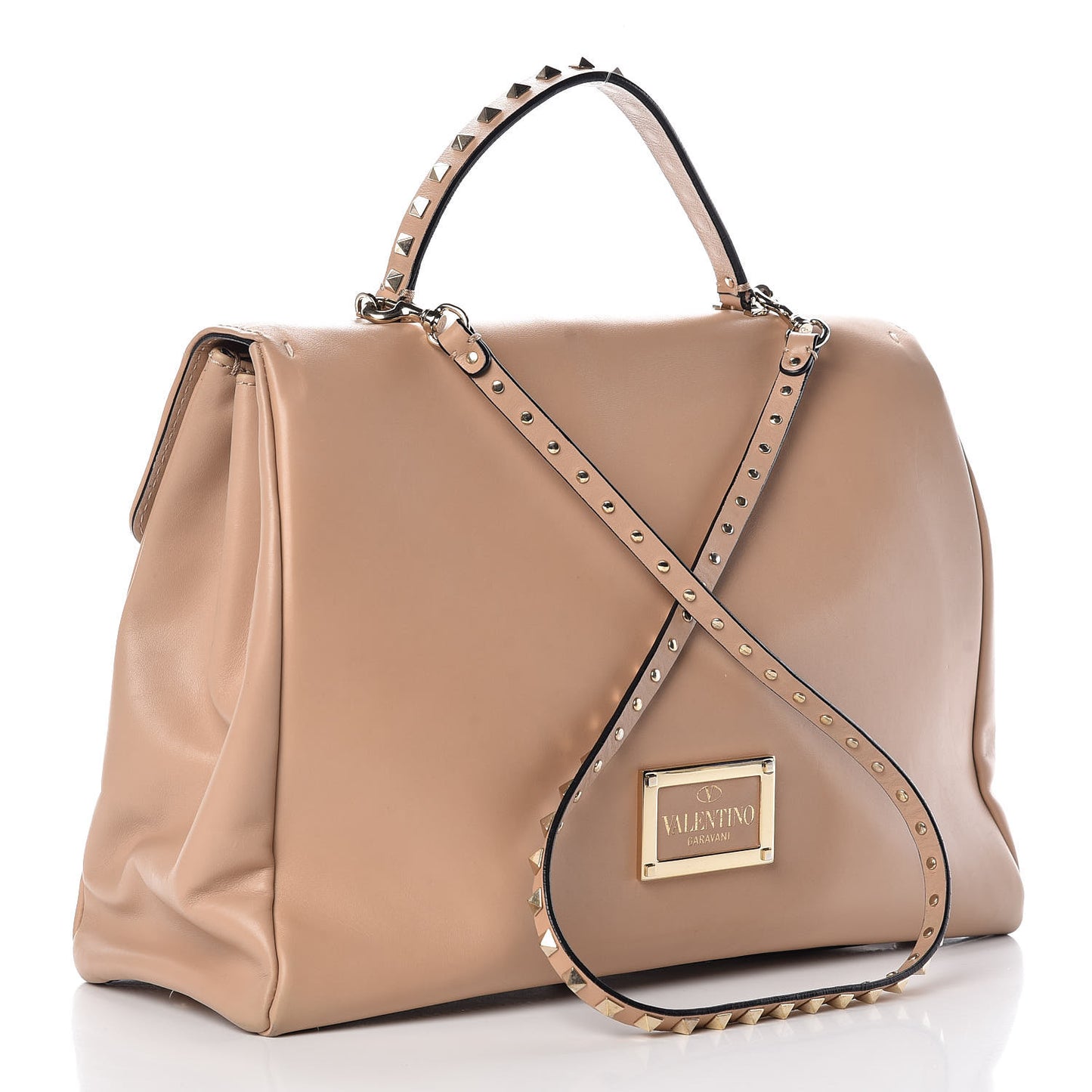 Vitello Large Rockstud Flap Satchel Poudre