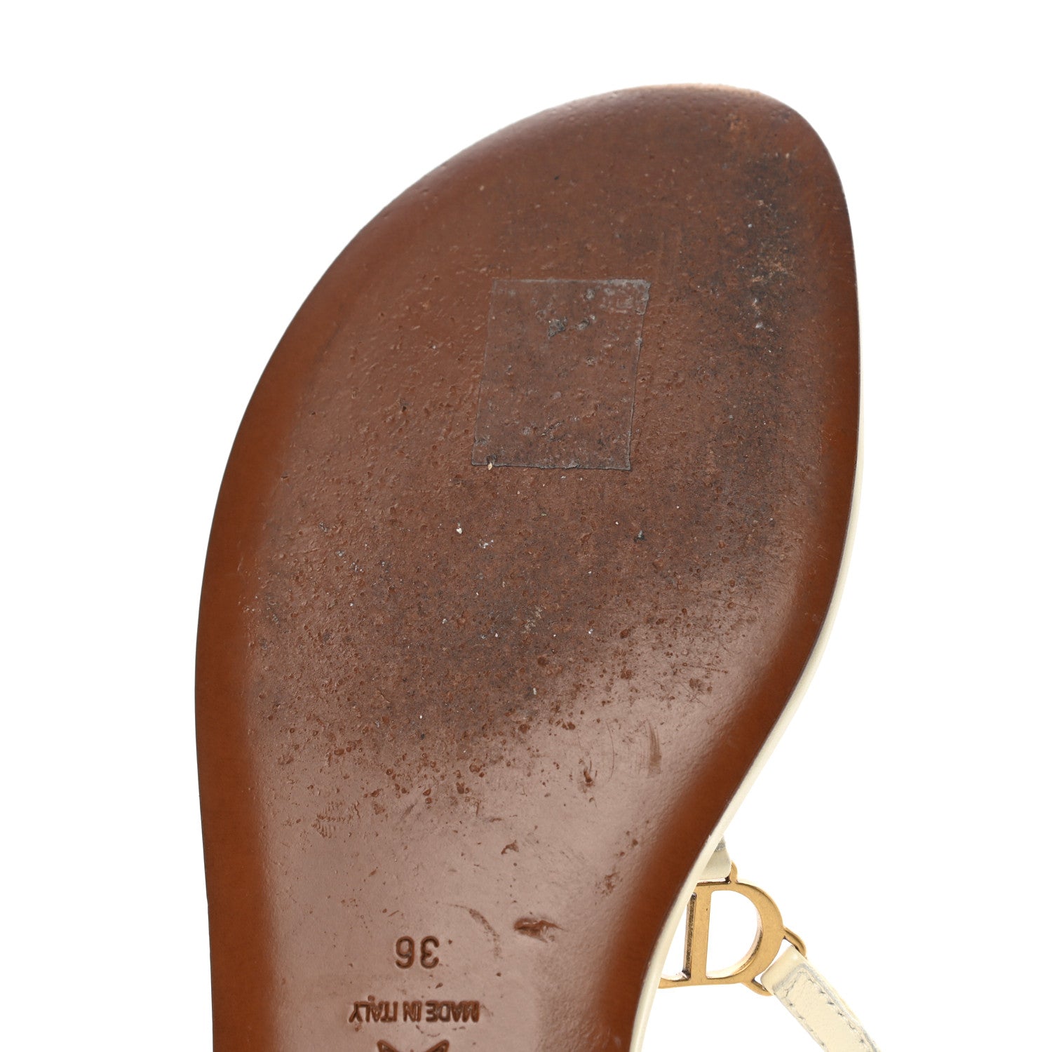Christian Dior Lambskin Signature T-Strap Sandals 36 Off White 9 of 13