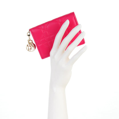 Christian Dior Lambskin Cannage Small Lady Dior Flap Card Holder Pink 2 of 8