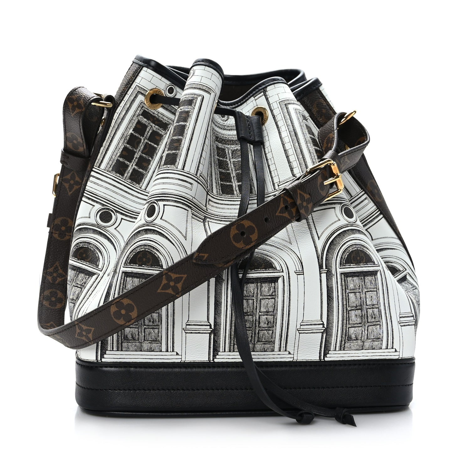 X FORNASETTI Calfskin Architettura Noe MM Black White