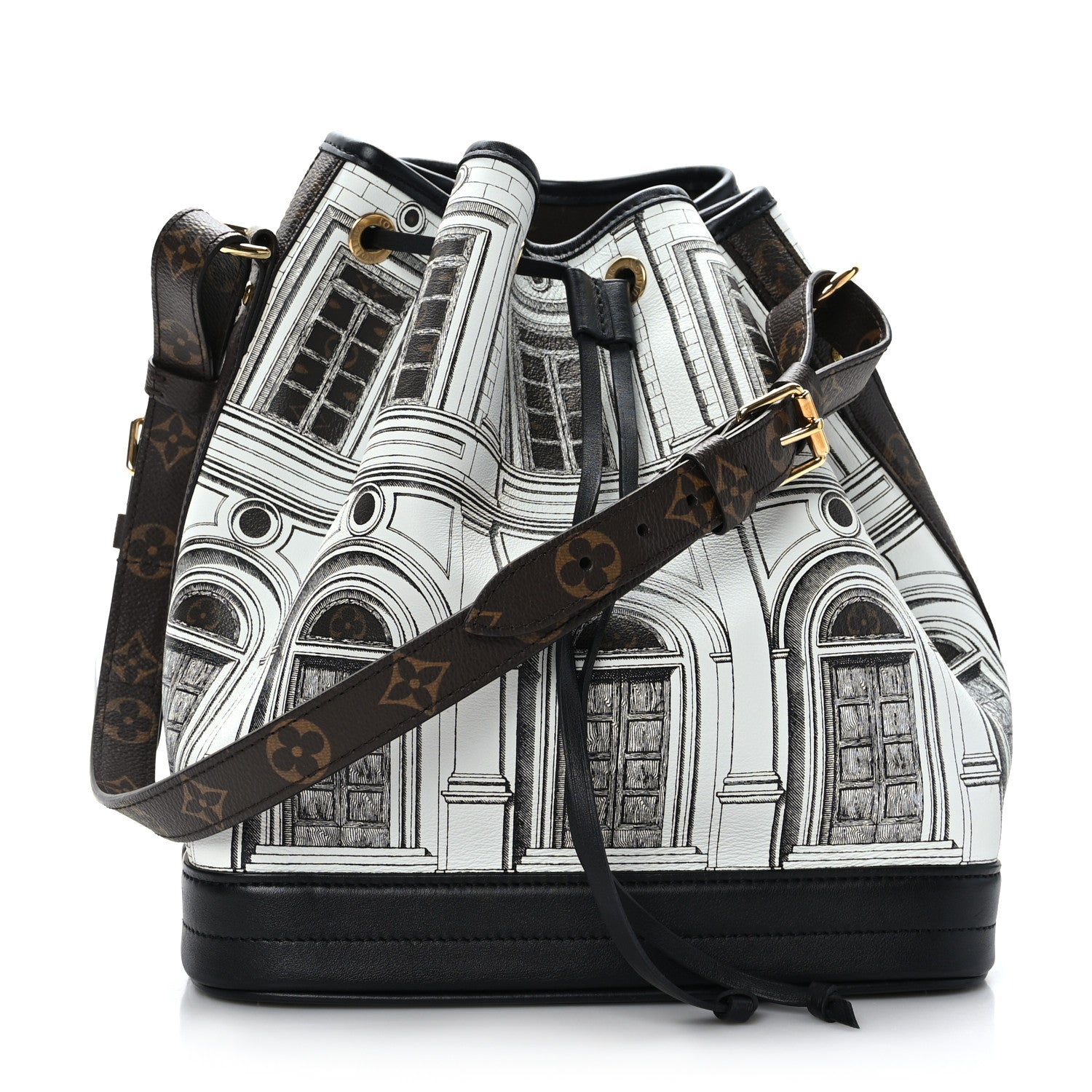 Louis Vuitton X FORNASETTI Calfskin Architettura Noe MM Black White 1 of 12