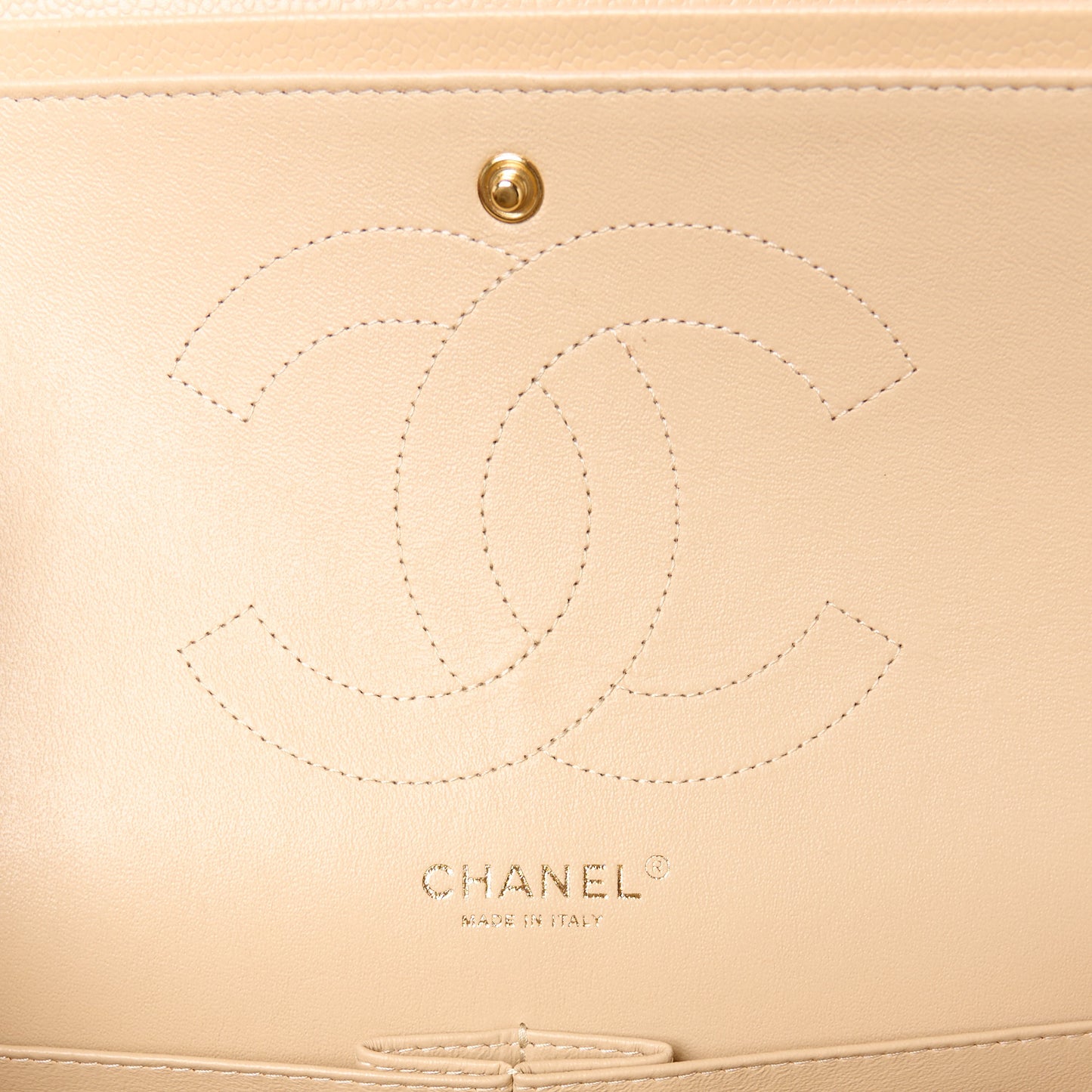 Caviar Quilted Jumbo Double Flap Beige