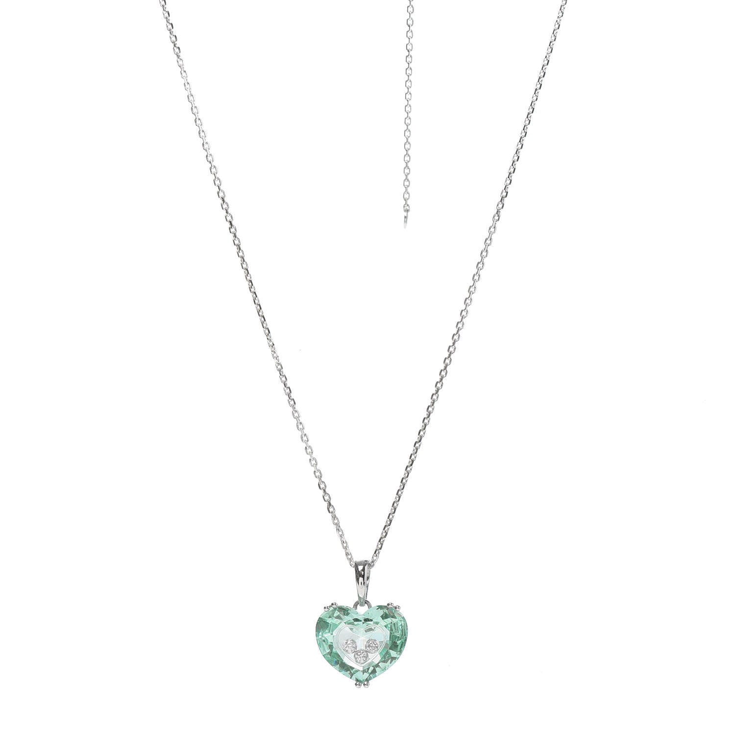 Chopard 18K White Gold Diamond Crystal So Happy Heart Pendant Necklace Green 1 of 5