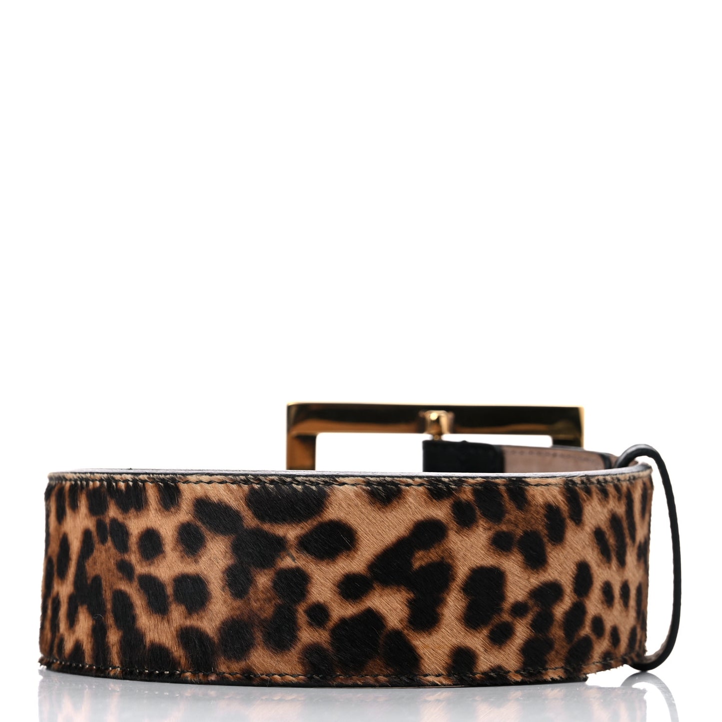 Leopard-Print Calf Hair Wide Belt 80 32