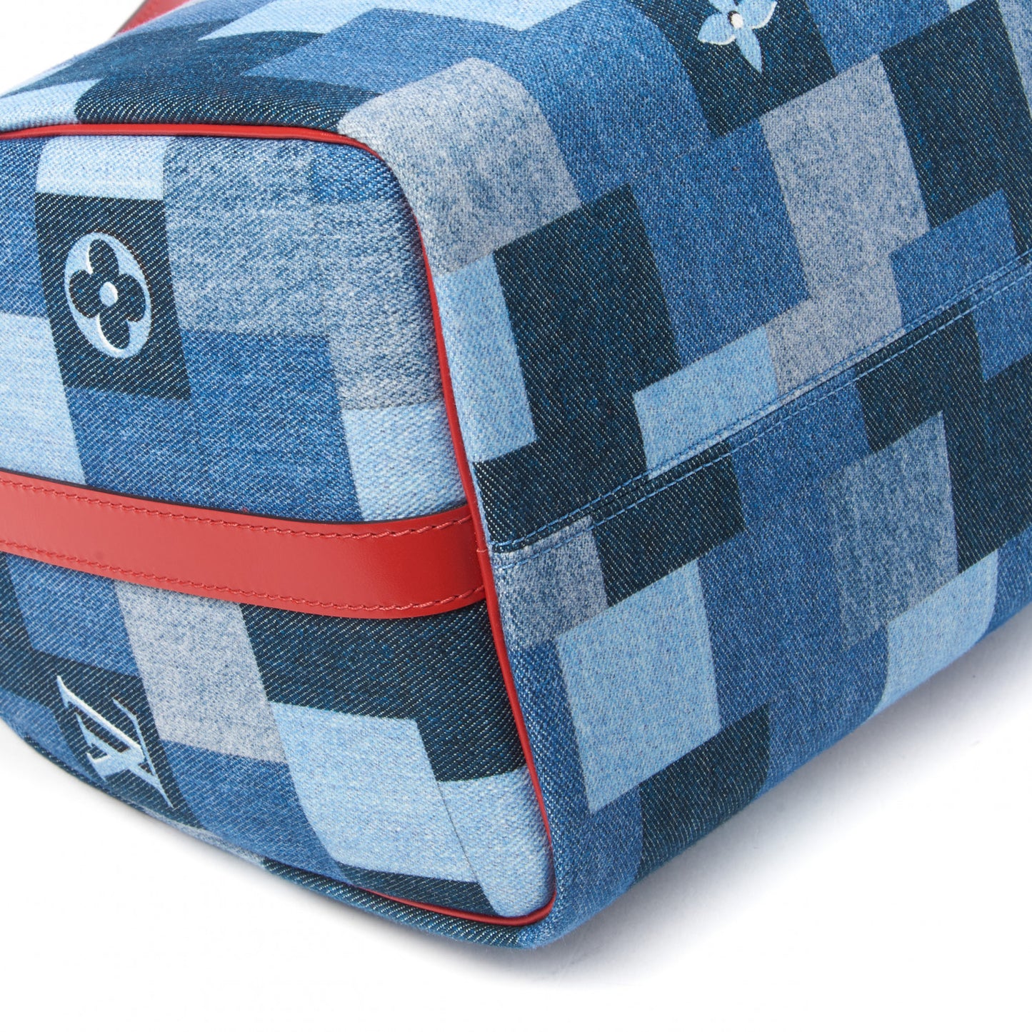 Denim Damier Monogram Patchwork Speedy Bandouliere 30 Blue Rouge