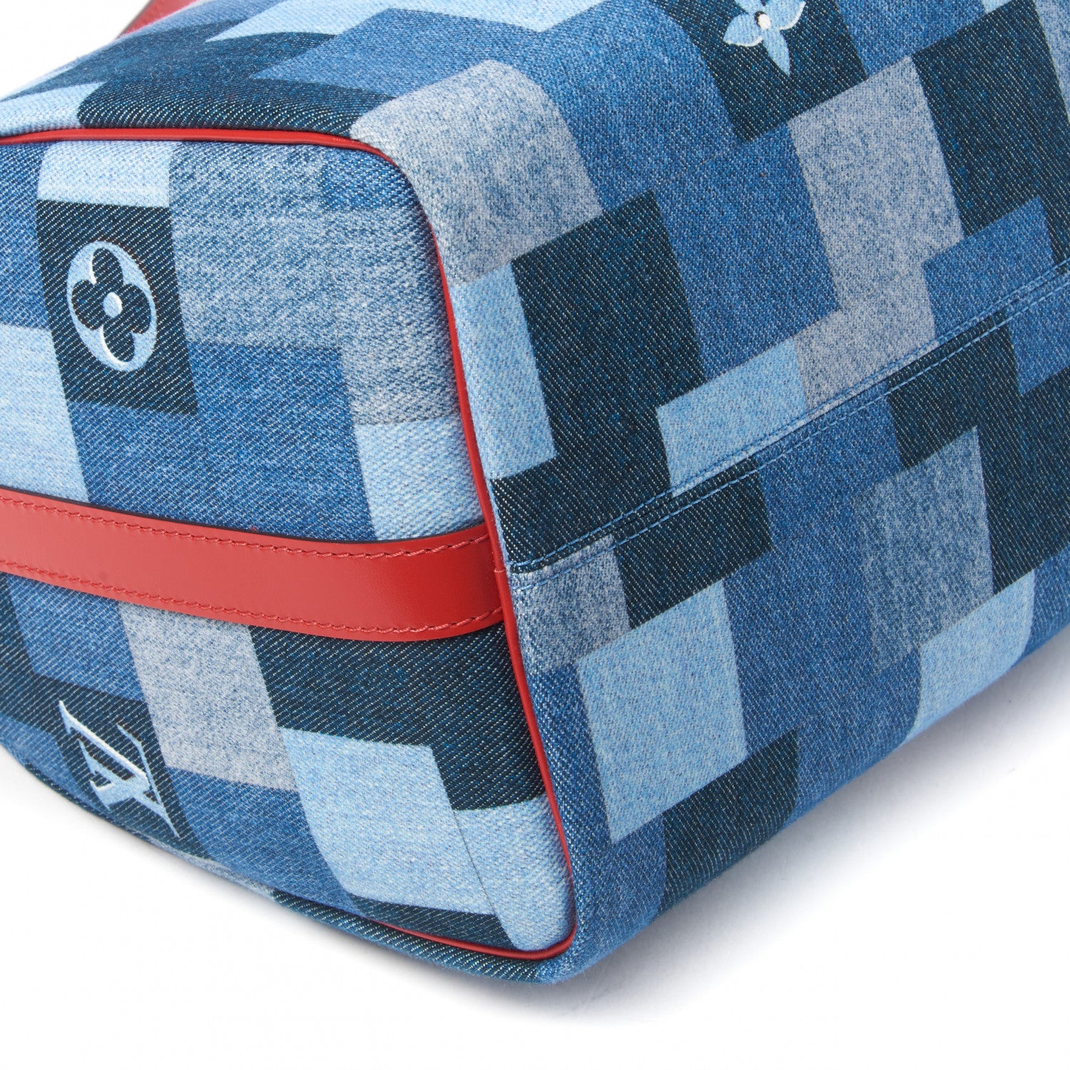 Louis Vuitton Denim Damier Monogram Patchwork Speedy Bandouliere 30 Blue Rouge 6 of 9