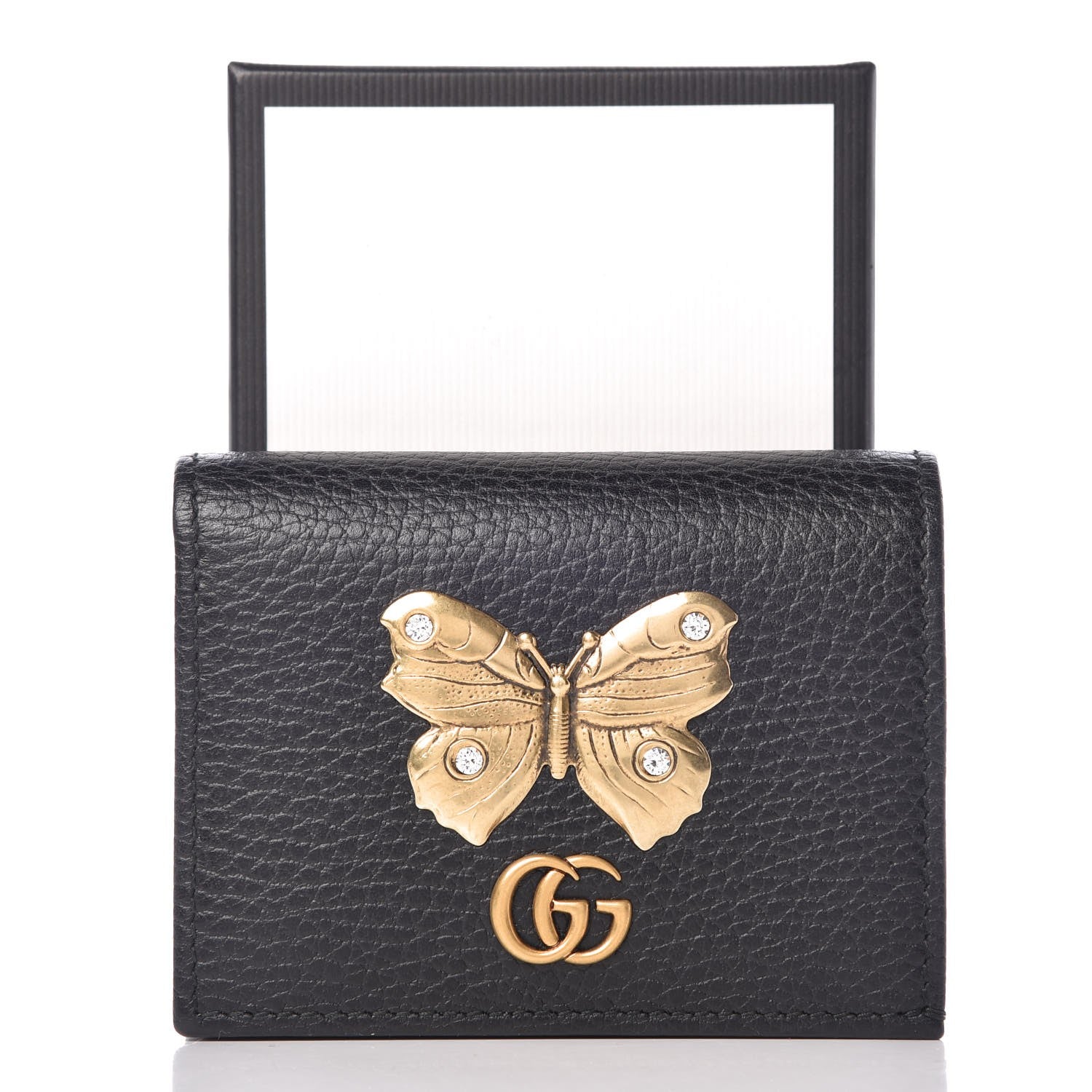 Gucci Pebbled Calfskin Butterfly Card Case Black 8 of 8