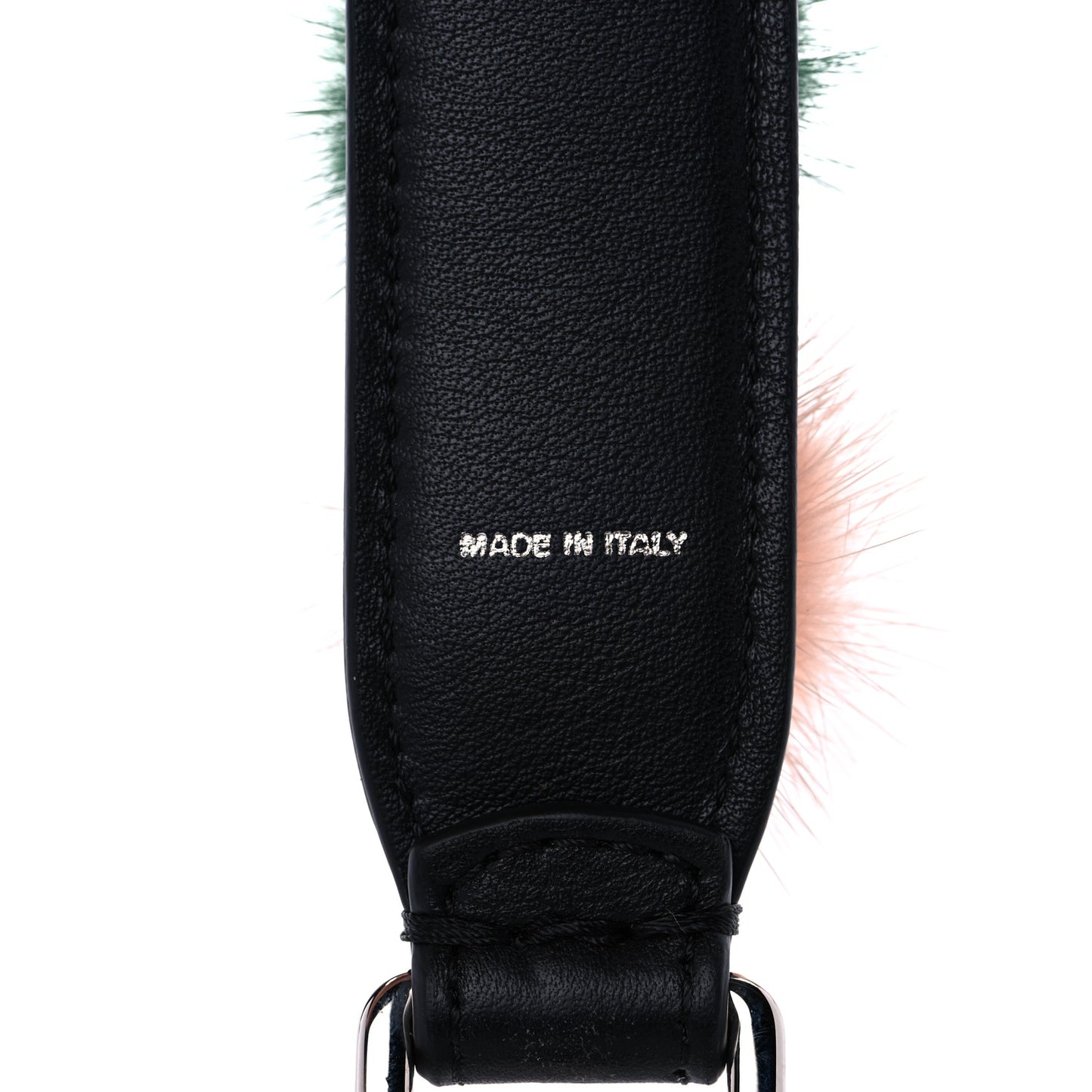 Mink Fur Pom Pom Mini Strap You Black Multicolor