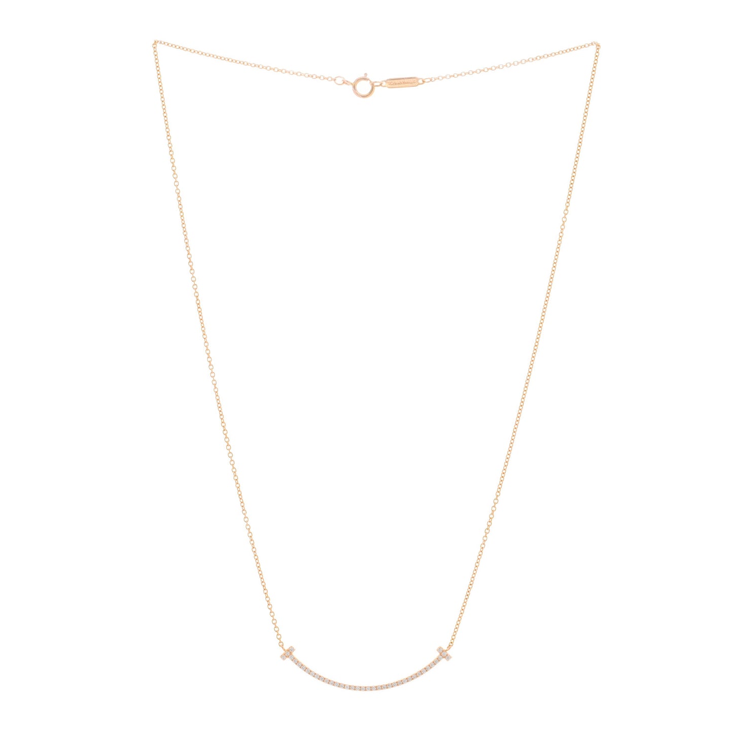 18K Rose Gold Diamond Small T Smile Pendant Necklace